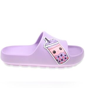 Wonder Nation Kids Purple Slide Sandals with Fun Drink Design